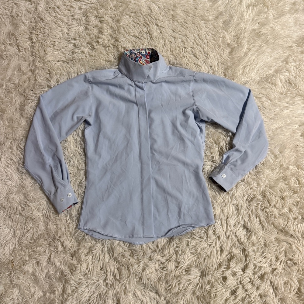 Child’s Size 10 Blue RJ Classics Long Sleeve Horseback Riding Show Shirt